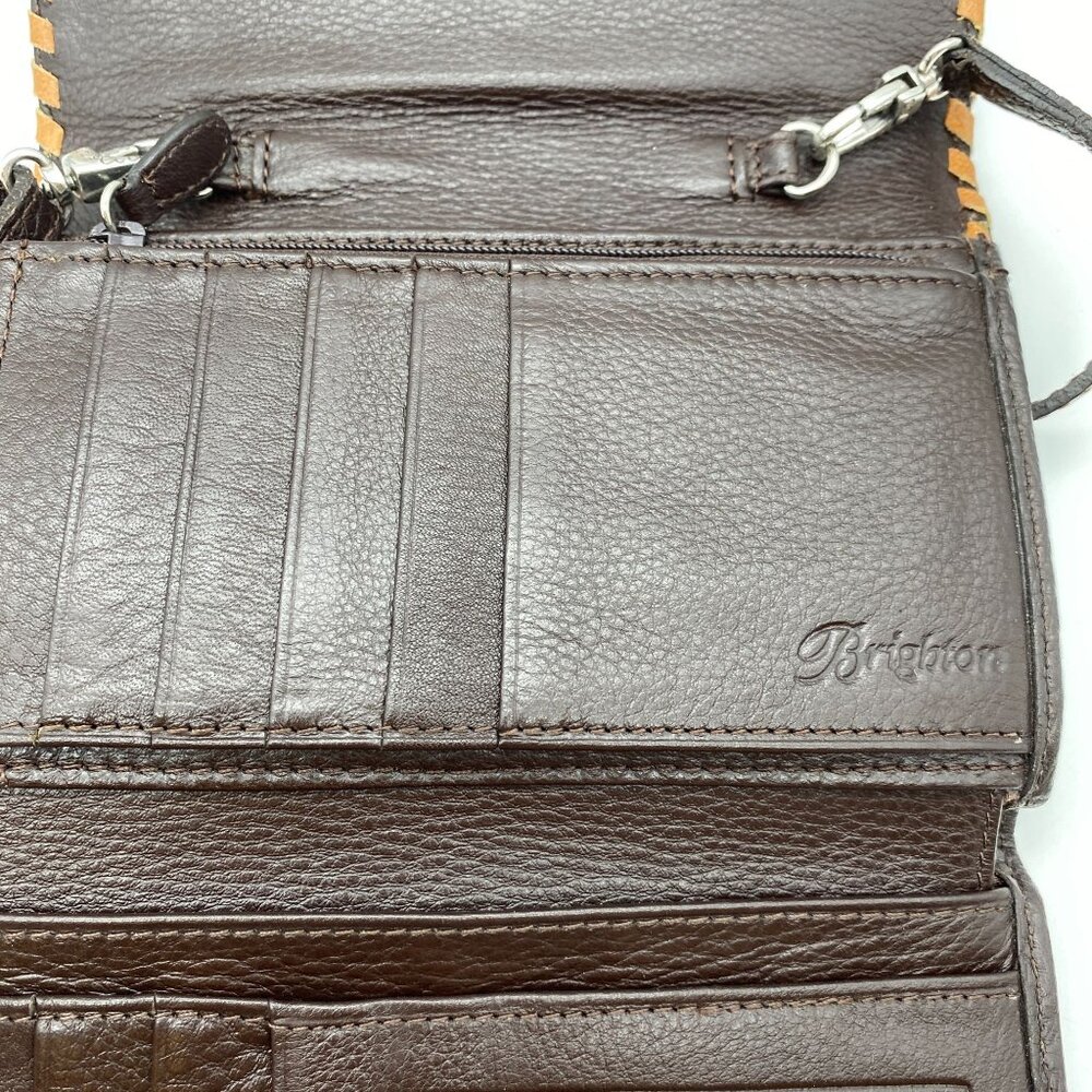 VTG Brighton crossbody wallet brown pebbled leather removable strap Y2K - Picture 9 of 11